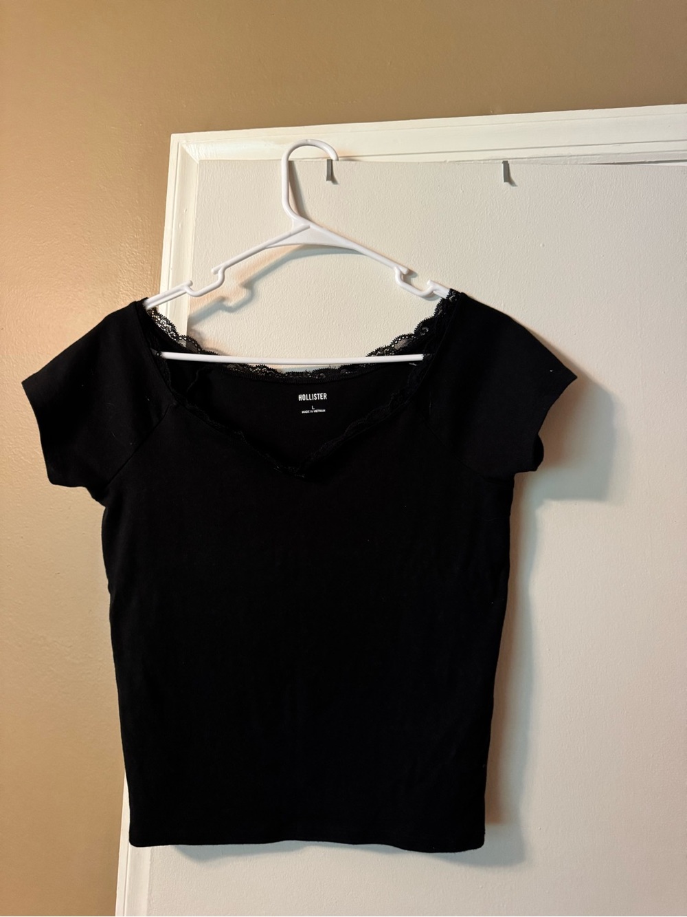 Hollister Black Short Sleeve Tee with Lace V-Neck